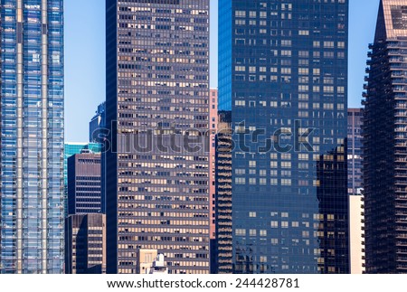 Manhattan New York sunny skyline from East NYC USA