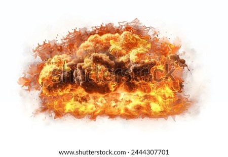  Fire explosion with smoke on white background 