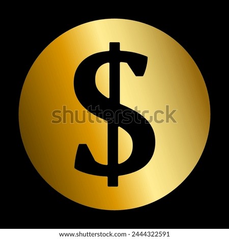 Icon featuring a simplistic representation of a dollar symbol encased within a golden circle. Ideal for a wide range of projects, from finance-related websites and apps to marketing materials Royalty-Free Stock Photo #2444322591