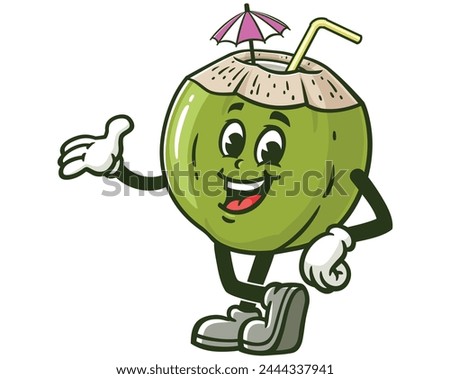 Coconut drink cartoon mascot illustration character vector clip art hand drawn