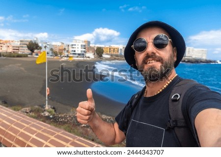 Selfie of a very happy man on vacation in Gran Canaria in the Canary Islands