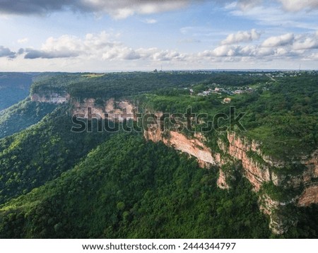 Aerial landscape of Chapada dos Guimarães National Park during summer in Mato Grosso Brazil