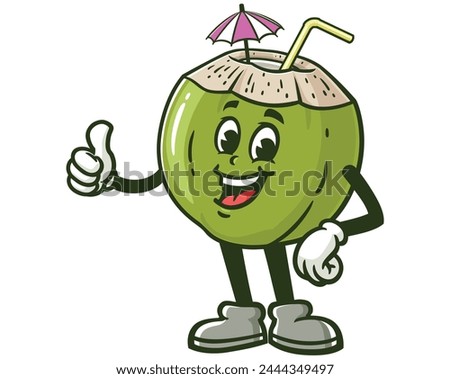 Coconut with thumbs up pose cartoon mascot illustration character vector clip art hand drawn