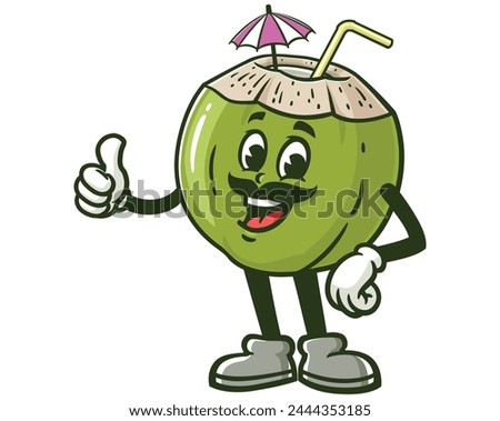 Coconut with mustache cartoon mascot illustration character vector clip art hand drawn