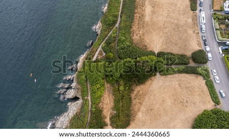 Aerial shot of coastline and footpath