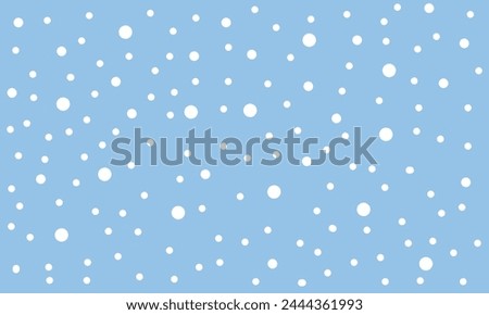 Hand drawn falling snow seamless pattern, uneven round fading chaotic dots, spots, flakes. Sketched white snowflakes on sky blue repeating snowfall background. Vector illustration. EPS 10