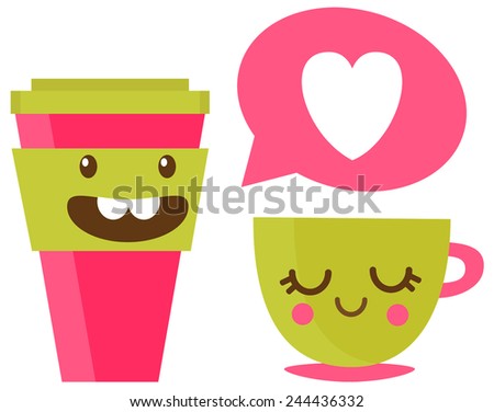 Vector illustration of two cups of coffee in love