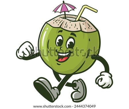 walking Coconut cartoon mascot illustration character vector clip art hand drawn

