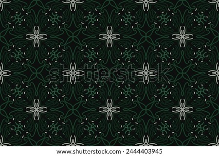 Seamless floral pattern with black, green and grey color. Vector illustration.