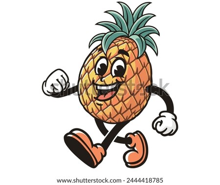 walking Pineapple cartoon mascot illustration character vector clip art hand drawn