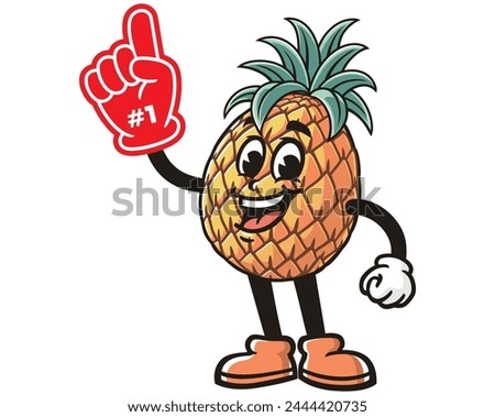 Pineapple with foam finger cartoon mascot illustration character vector clip art hand drawn