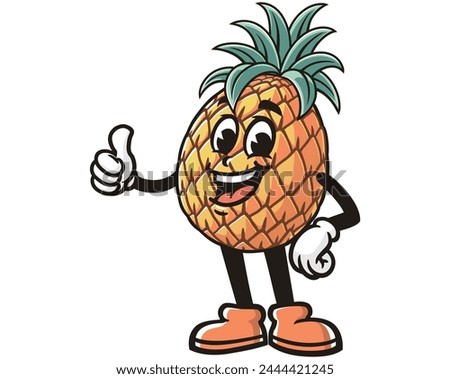 Pineapple with thumbs up cartoon mascot illustration character vector clip art hand drawn