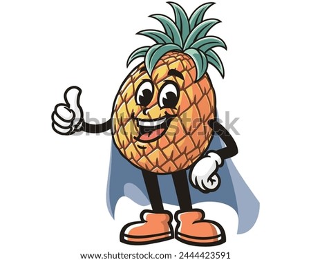 Pineapple with caped superhero style cartoon mascot illustration character vector clip art hand drawn