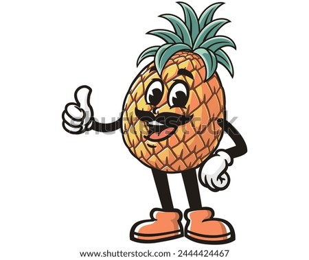 Pineapple with mustache cartoon mascot illustration character vector clip art hand drawn