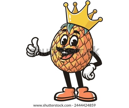 Pineapple King cartoon mascot illustration character vector clip art hand drawn