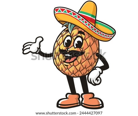 Pineapple wearing a sombrero cartoon mascot illustration character vector clip art hand drawn