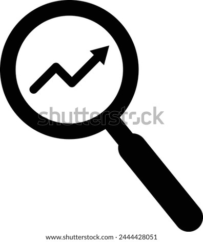 Magnifying glass and growth arrow icon isolated on white background . Vector illustration