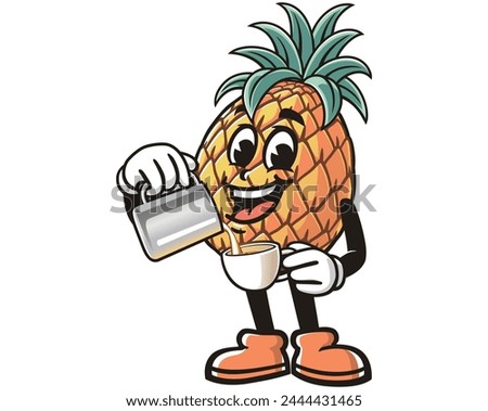 Pineapple is mixing latte cartoon mascot illustration character vector clip art hand drawn
