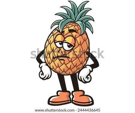 grumpy Pineapple cartoon mascot illustration character vector clip art hand drawn