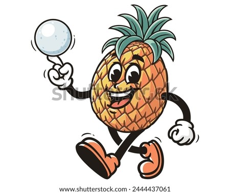 Pineapple playing ice ball cartoon mascot illustration character vector clip art hand drawn