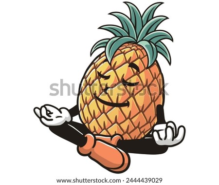 meditation Pineapple cartoon mascot illustration character vector clip art hand drawn