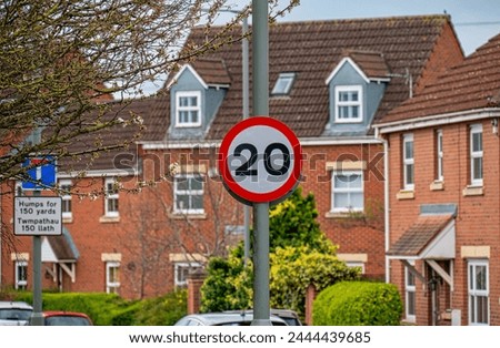 20 mph speed limit sign in town centre