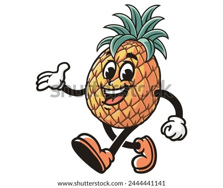 Pineapple is walking leisurely cartoon mascot illustration character vector clip art hand drawn