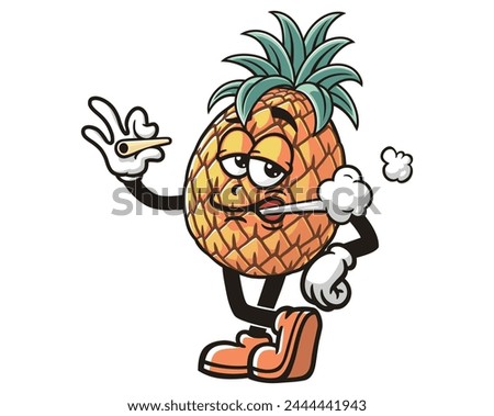smoking Pineapple cartoon mascot illustration character vector clip art hand drawn