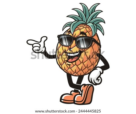 Pineapple wearing sunglasses cartoon mascot illustration character vector clip art hand drawn
