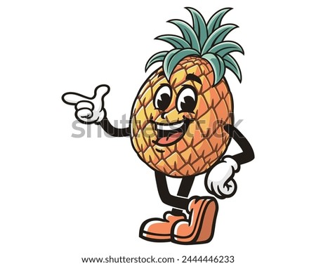 Pineapple with pointing finger and relax pose cartoon mascot illustration character vector clip art hand drawn
