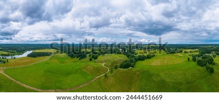 Panorama view of the Hillforts of Kernave, ancient capital of Grand Duchy of Lithuania. Royalty-Free Stock Photo #2444451669