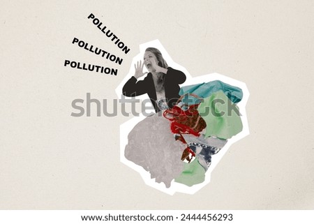 Abstract creative collage activist woman screaming about planet contamination pollution environmet destruction ecosystem Royalty-Free Stock Photo #2444456293