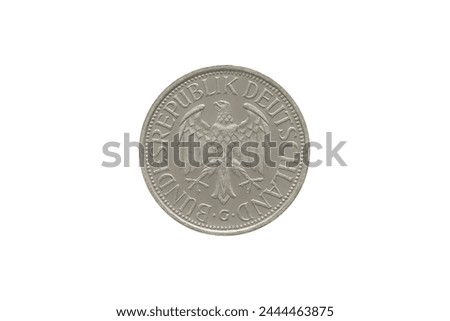 Obverse of Germany coin 1 mark 1990, isolated in white background. Close up view.