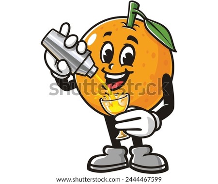 Orange fruit is making a cocktail cartoon mascot illustration character vector clip art hand drawn