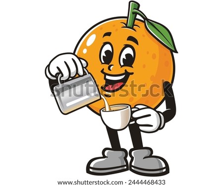 Orange fruit as a barista cartoon mascot illustration character vector clip art hand drawn