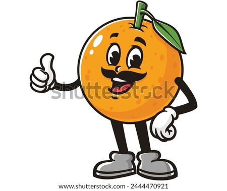 Orange fruit with mustache cartoon mascot illustration character vector clip art hand drawn