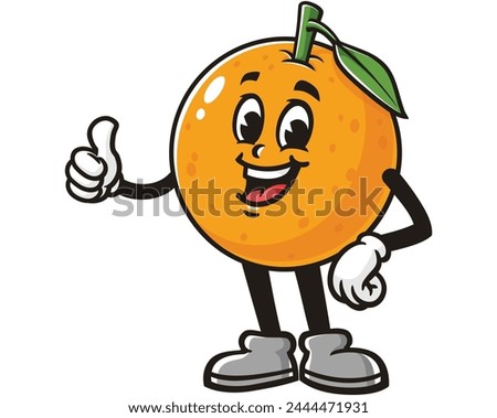 Orange fruit with thumbs up cartoon mascot illustration character vector clip art hand drawn