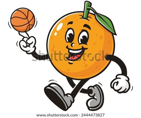 Orange fruit playing basketball cartoon mascot illustration character vector clip art hand drawn