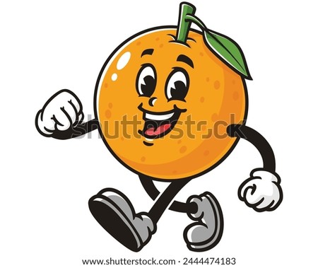 walking Orange fruit cartoon mascot illustration character vector clip art hand drawn