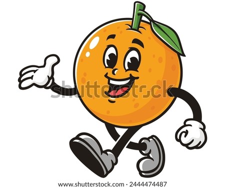 Orange fruit is walking leisurely cartoon mascot illustration character vector clip art hand drawn