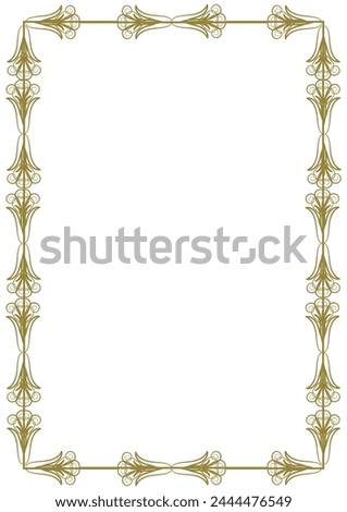 Vintage gold frame with decorative elements in Art Nouveau style. Title page, cover. Version No. 29. Vector illustration