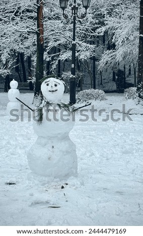 A Winter Snowman and a Streetlamp