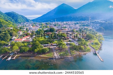 Aerial shot of the bay of San Lucas Tolimán Guatemala