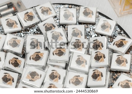 chocolates with bulldog face on sweets table