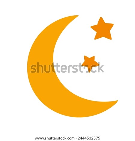 Moon and Two Stars - Simple Illustration | Icon | Clip Art