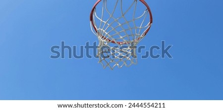 Basketball, goalpost, shot, jump shot, basketball ball, basketball hoop, sky, blue, clean, exercise, sport, healthy, well-being, wholesome, sky and ball, background image, Royalty-Free Stock Photo #2444554211