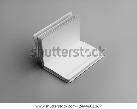 Template of a white open notebook with an elastic band, clean page, notepad for presentation design. Mockup of a fashionable diary with a textured hardcover, isolated on a background with shadows