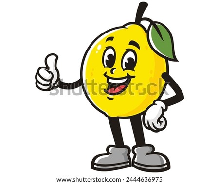 Lemon fruit with thumbs up pose cartoon mascot illustration character vector clip art hand drawn