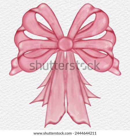 Pink Coquette ribbon bow set, hand drawn  watercolor on white background.