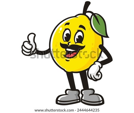 Lemon fruit with mustache cartoon mascot illustration character vector clip art hand drawn